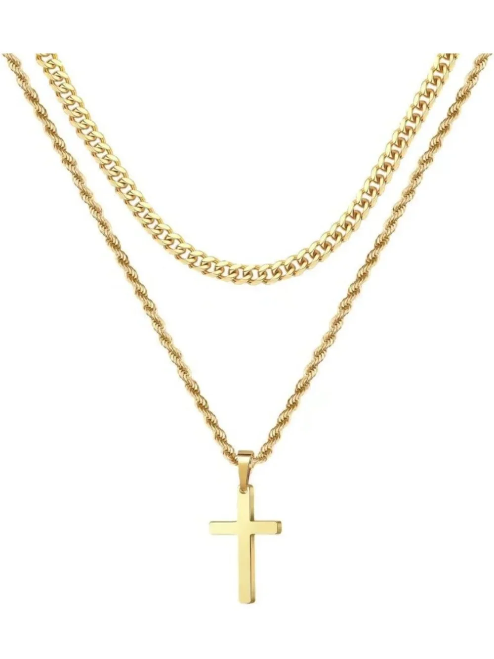 Layered Cross Necklaces for Men - 18K Gold & Silver Rope Chains, Perfect Gifts